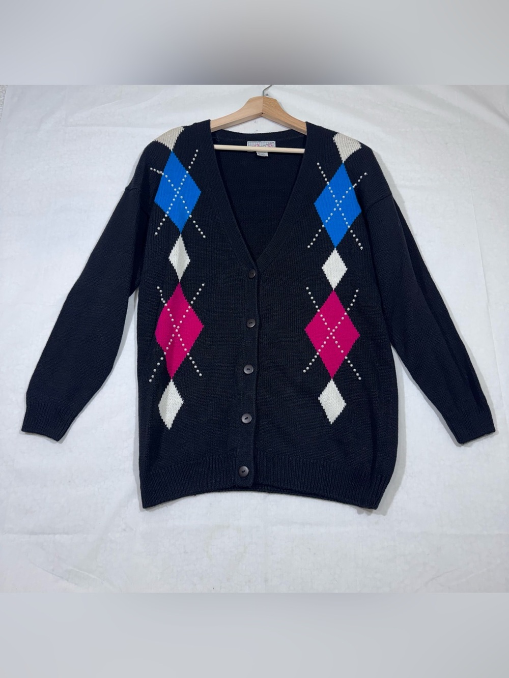 Vtg Spice of Life Ramie Cotton Beaded Cardigan Size M Oversized Preppy Academia